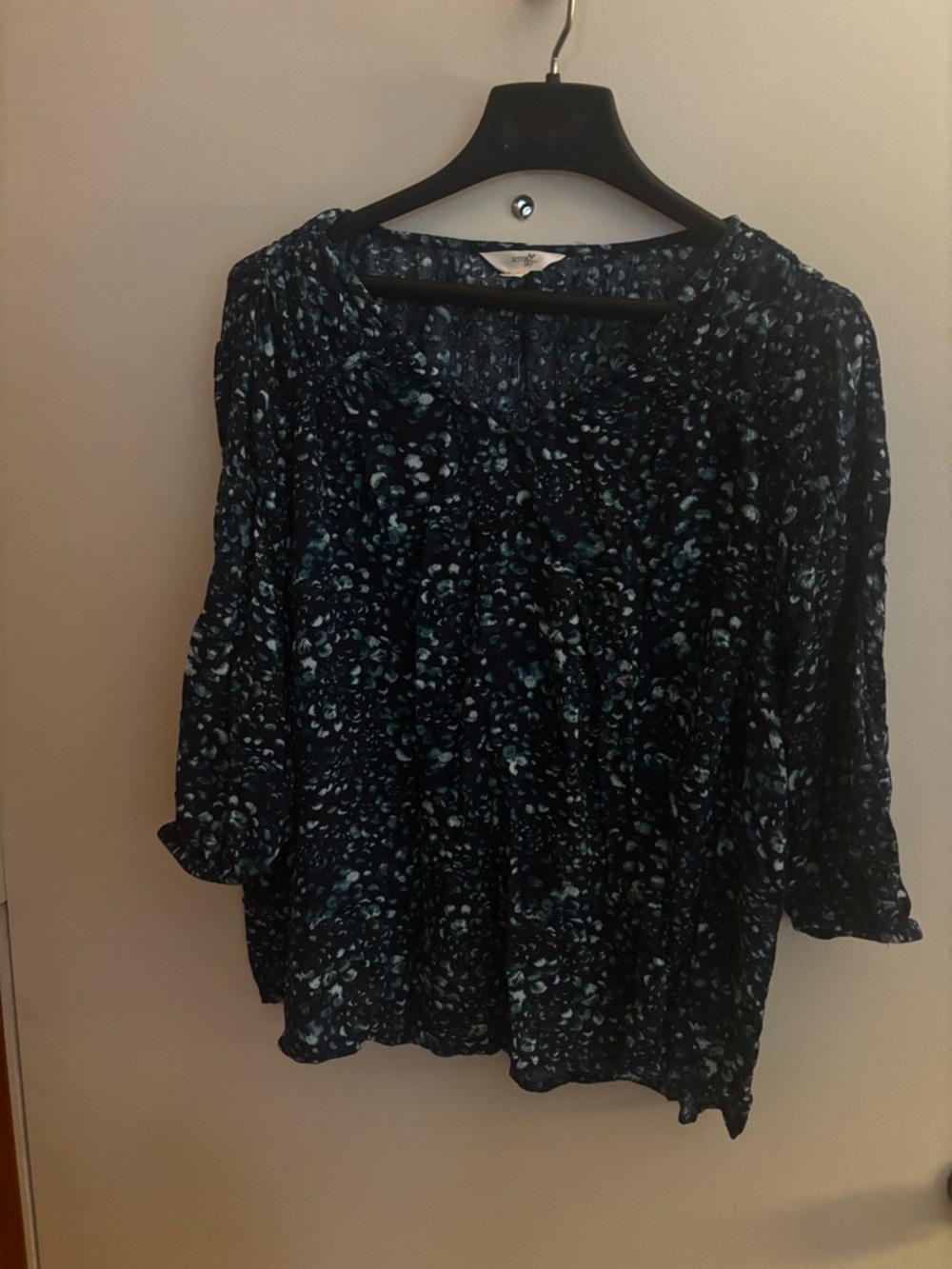 Terra & Sky Women's Navy Blue Patterned Blouse